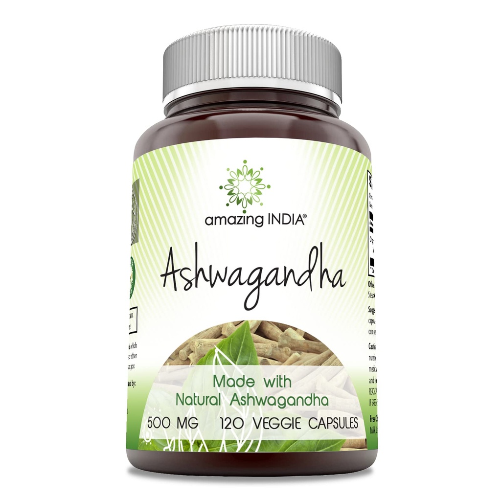Increíble India Ashwagandha Suplemento Silencio 500 Mg Por Serving Silencio 120 Veggie Capsules Silencio No-GMO Silencio Gluten Libre Silencio Hecho en EE.UU.