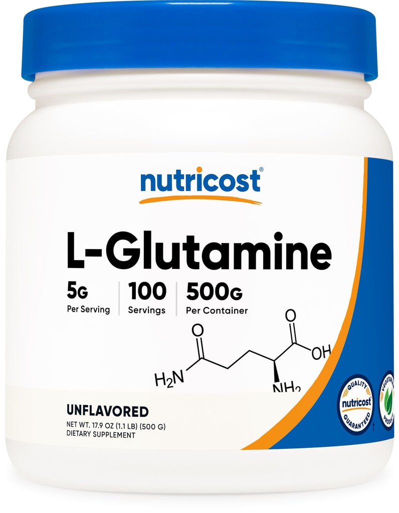 Nutricost L-Glutamine Powder (500 Grams) Desflavored - Gluten Free " Non-GMO, 100 Servings