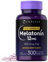 Carlyle Melatonin 12 mg Fast Dissolve 300 Tablets ← Drug Free TEN Natural Berry Flavor ANTE Vegetarian, Non-GMO, Gluten Free