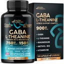 GABA L-Theanine 900 mg - Hecho en EE.UU. - Magnesio ANTE Vitamina B6 - Calma, Dormir, Relajación &amp; Mood Support - 750 mg Gamma AminoButyric Acid, 150 mg L-Theanine - Non-Habit Forming, Vegan - 120 cápsulas