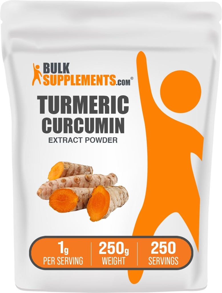 BulkSupplements.com Tormérica Extract Powder - de Turmeric Root, Suplementos de Curcumin, Turmeric Curcumin Powder - Gluten Free, 1g por Serving, 250g (8.8 oz) (Pack de 1)