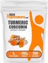 BulkSupplements.com Tormérica Extract Powder - de Turmeric Root, Suplementos de Curcumin, Turmeric Curcumin Powder - Gluten Free, 1g por Serving, 250g (8.8 oz) (Pack de 1)