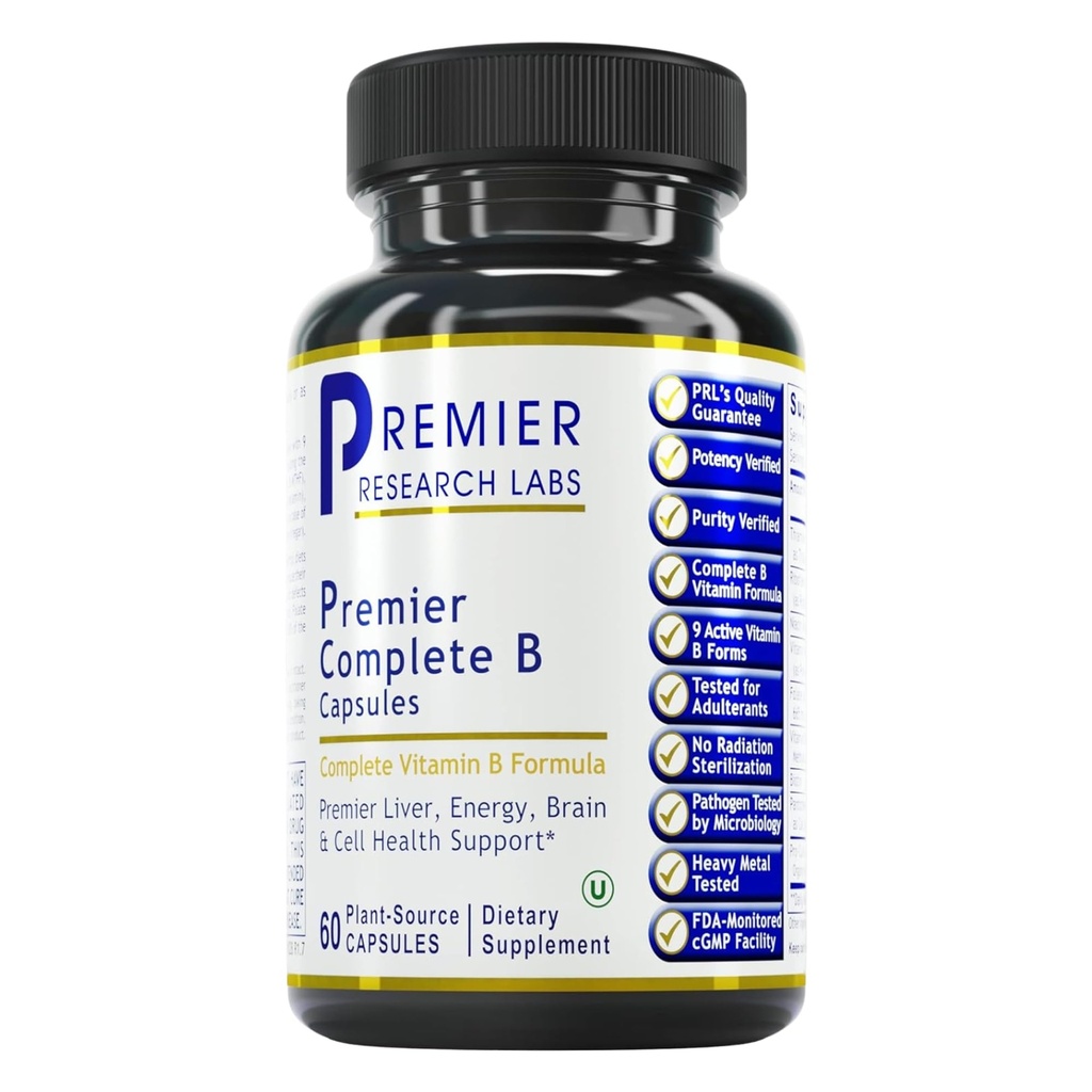 Laboratorios de Investigación Premier Completo B - Suplemento Complejo de Vitamina B para la Salud Optimal TEN Vitamina B Suplemento con Biotina TEN 9 Vitaminas Active B TEN para Liver, Energy &amp; Brain Support - 60 cápsulas