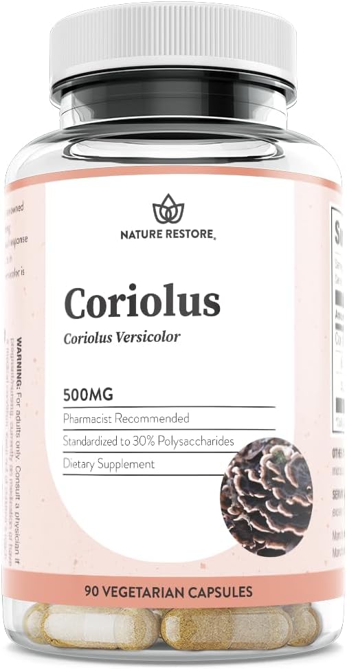 Natural Restore Coriolus Versicolor Mushroom Extract Suplemento, 30 Percent Polysaccharides, Non GMO, Gluten Free, 90 Capsules, Original Turquía Tail Mushroom Suplemento