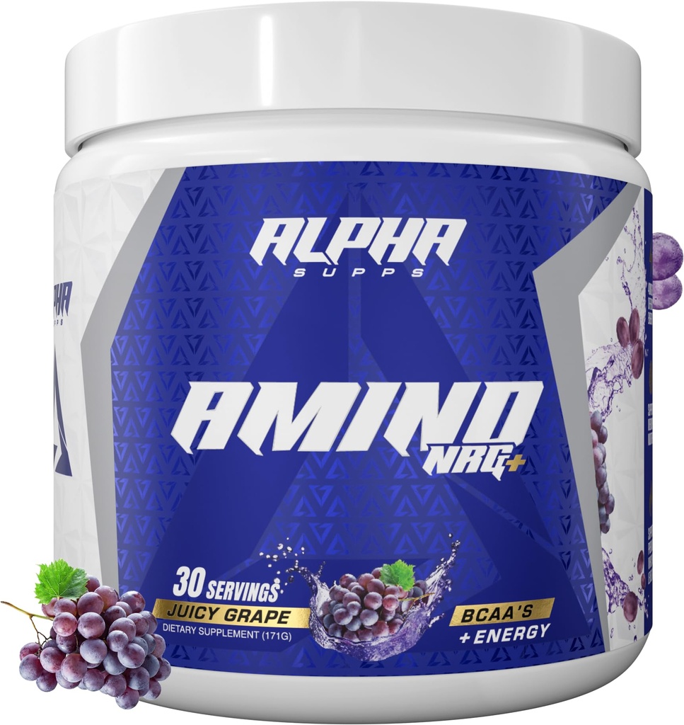 Alpha Supps Amino NRG+ BCAA Amino Energy Recovery Powder - Hydration Blend with Electrolytes - Focus Blend for Optimal Performance Support in Men &amp; Women (30 Servings, Juicy Grape)