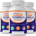 Vitamatic 3 Pack Vitamina D3 50.000 UI (como Cholecalciferol), Una vez Dosis Semanal, 1250 mcg, 60 cápsulas de verduras 1 año de suministro, fórmula progresiva para ayudar a las deficiencias de vitamina D