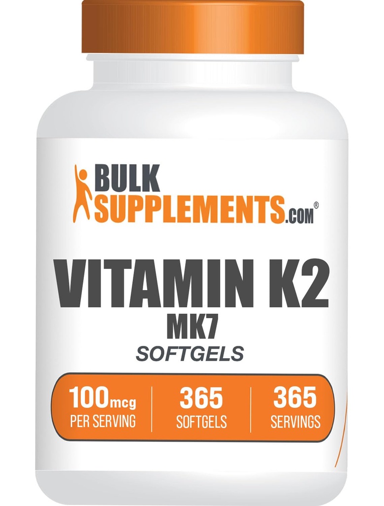 BulkSupplements.com Vitamina K2 Softgels - Vitamina K2 MK7, Suplementos de Vitamina - Gluten Gratis, 1 Softgel por Serving, 365 Cuenta (Pack of 1)