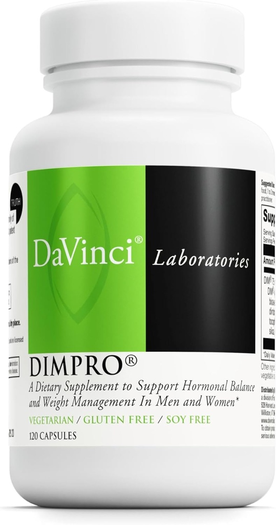 DAVINCI Laboratorios DIMPro 75mg - Ayuda a apoyar equilibrio hormonal, metabolismo estrógeno & Más con DIM - Gluten-Free - 120 cápsulas (120 servidumbres)