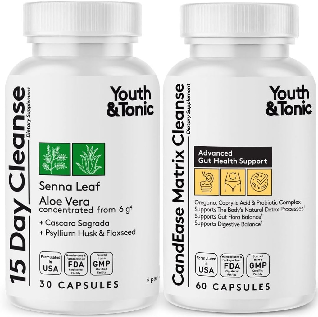 Juvenil & Tonic Colon Cleanse y CandEase Matrix Pills  durable Soporte para Body Detox Gut Health < Intestinal Flora Restableciendo Nivel de Acidez Normal