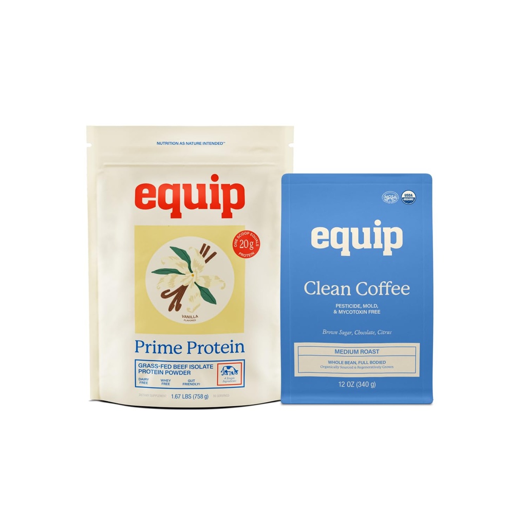 Equip Foods Prime Protein Powder Vainilla &amp; Gold Standard Clean Coffee