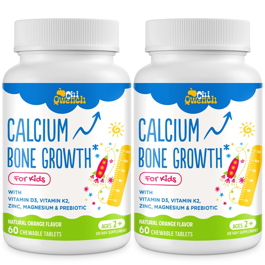 500 MG Suplemento de calcio con vitamina D3 " K2, zinc, magnesio " . Vitaminas para niños para niños. Fuerza de bonificación, Absorción alta, Chewables naranja, Gluten Free, 120 Tabs