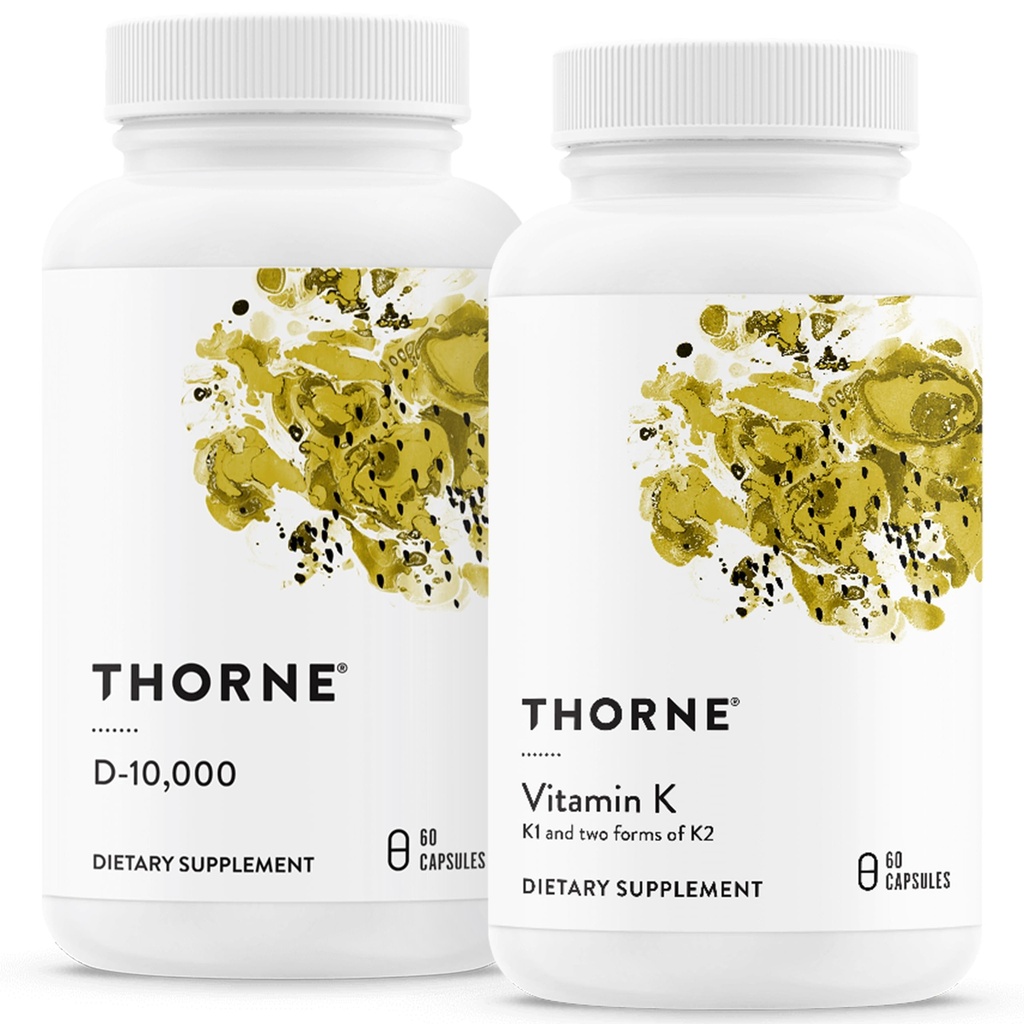 THORNE - Bone Health Bundle - Vitamina D3 &amp; Vitamina K - Soportes Huesos saludables, músculos dentales, función cardiovascular e inmunológica - 30 a 60 Servimientos