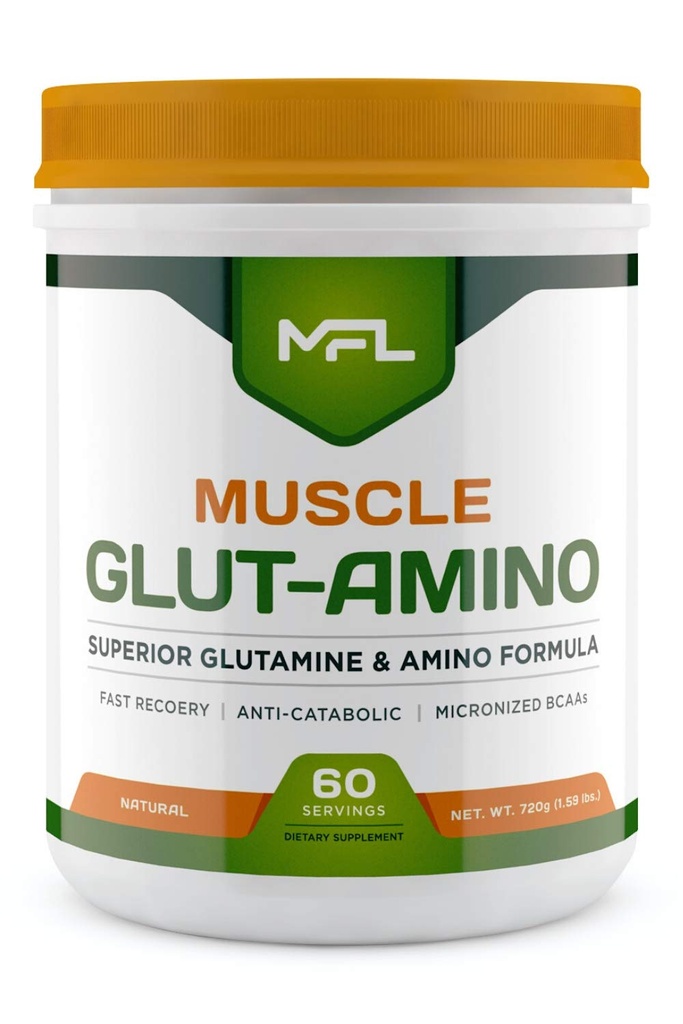 MFL Muscle Glut-Amino TENIDO Complejo Glutamine ← Complejo Amino TENIDO 0 Azúcar TENIDO Endulzado con Stevia TENIDO All-Natural ANTE 60 Servings (Natural)