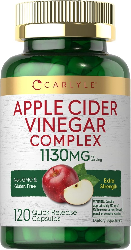 Carlyle Apple Cider Vinegar Complex Capsules ← 120 Pills Silencio con Cayenne y Ginger Silencio Non-GMO & Gluten Free Supplement