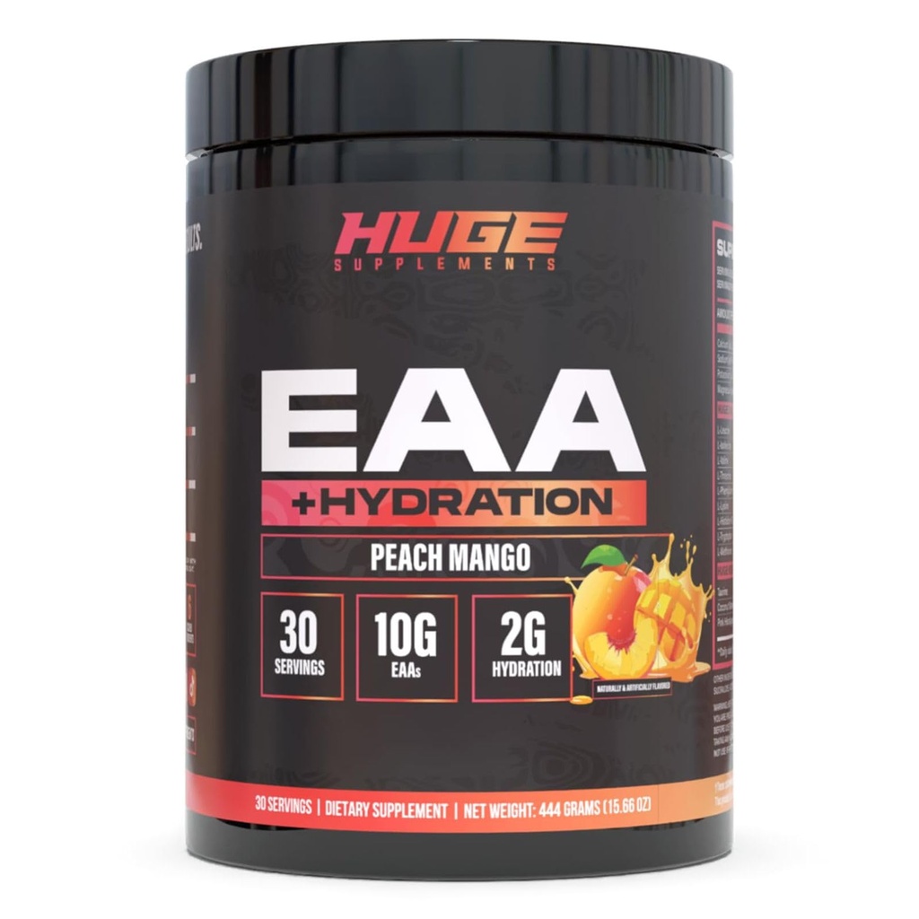 Amplia EAA Suplemento, Powder esencial de aminoácidos de alta dosis, 12.8g EAAs & 8g BCAAs Por Servir, Crecimiento muscular, Recuperación &amp; Rendimiento (Peach Mango)