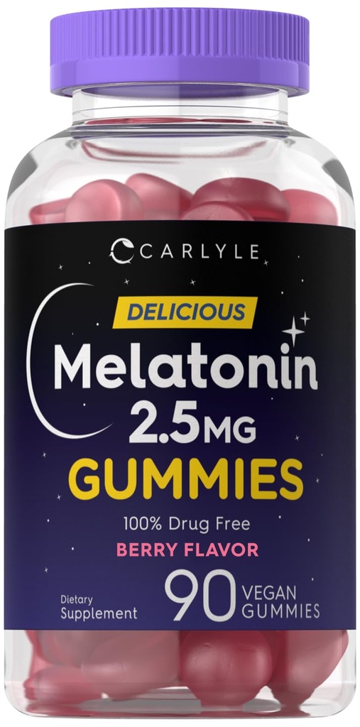 Carlyle Melatonin 2.5 mg Gummies Silencio 90 Conde ← Berry Flavor Gummy Suplemento Silencio Vegan, No GMO, Gluten Free
