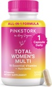 Pink Stork Total Mujer Multivitamina - Apoya el cabello, la piel, las uñas, la salud ósea & sistema inmunológico - Incluye B6, B12, Biotina, Iron & Zinc - Vitaminas Premium para Mujeres - 30 cápsulas