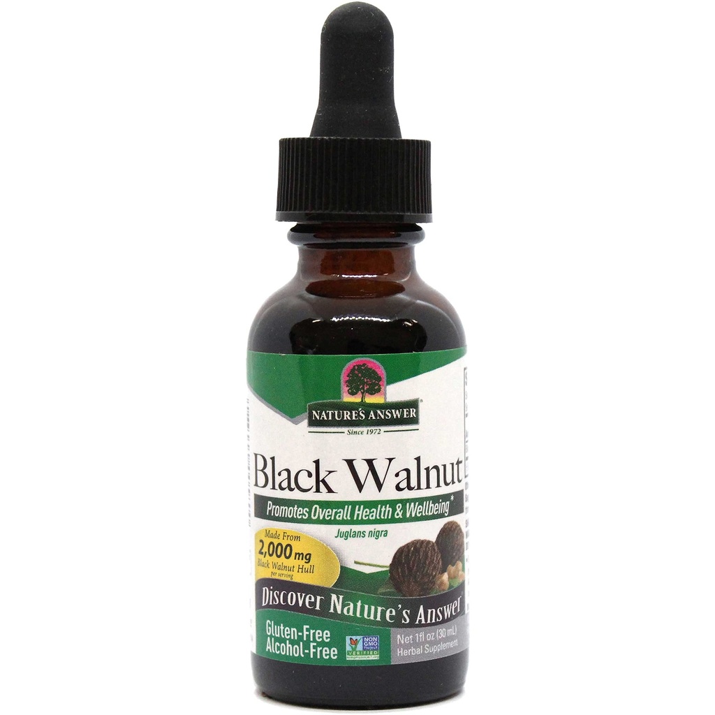 Respuesta de la naturaleza Black Walnut Green Hull Extract 1oz - Sin alcohol, sin gluten, Kosher - Black Walnut, Wormwood Black Walnut Clove Parasite Cleanse - Detox &amp; Liver Support, Digestive Cleanser