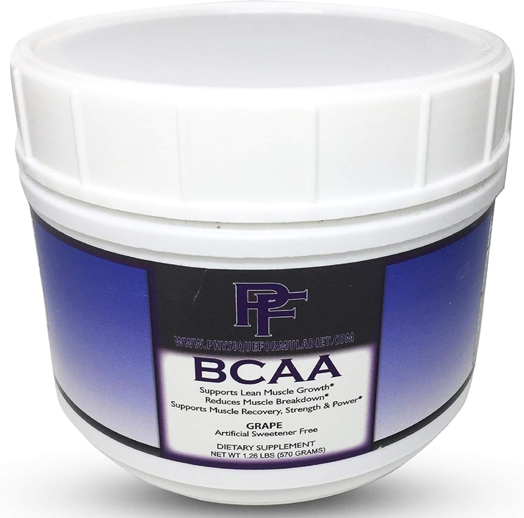 Fórmula Física BCAAs with Stevia All Natural Branched Chain Amino Acids Powder with Glutamine & Sweetened with Stevia. Caffeine &amp; Sucralose Grape Flavor No Sugar
