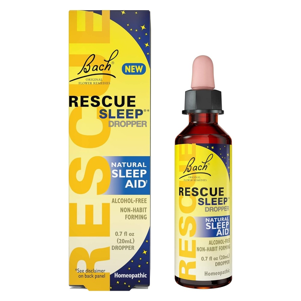 Bach RESCUE SLEEP Dropper 20mL, Natural Sleep Aid, Homeopathic Flower Essence, Libre de Melatonina, Azúcar, " Gluten, Family-Friendly, Non-alcohol Formula