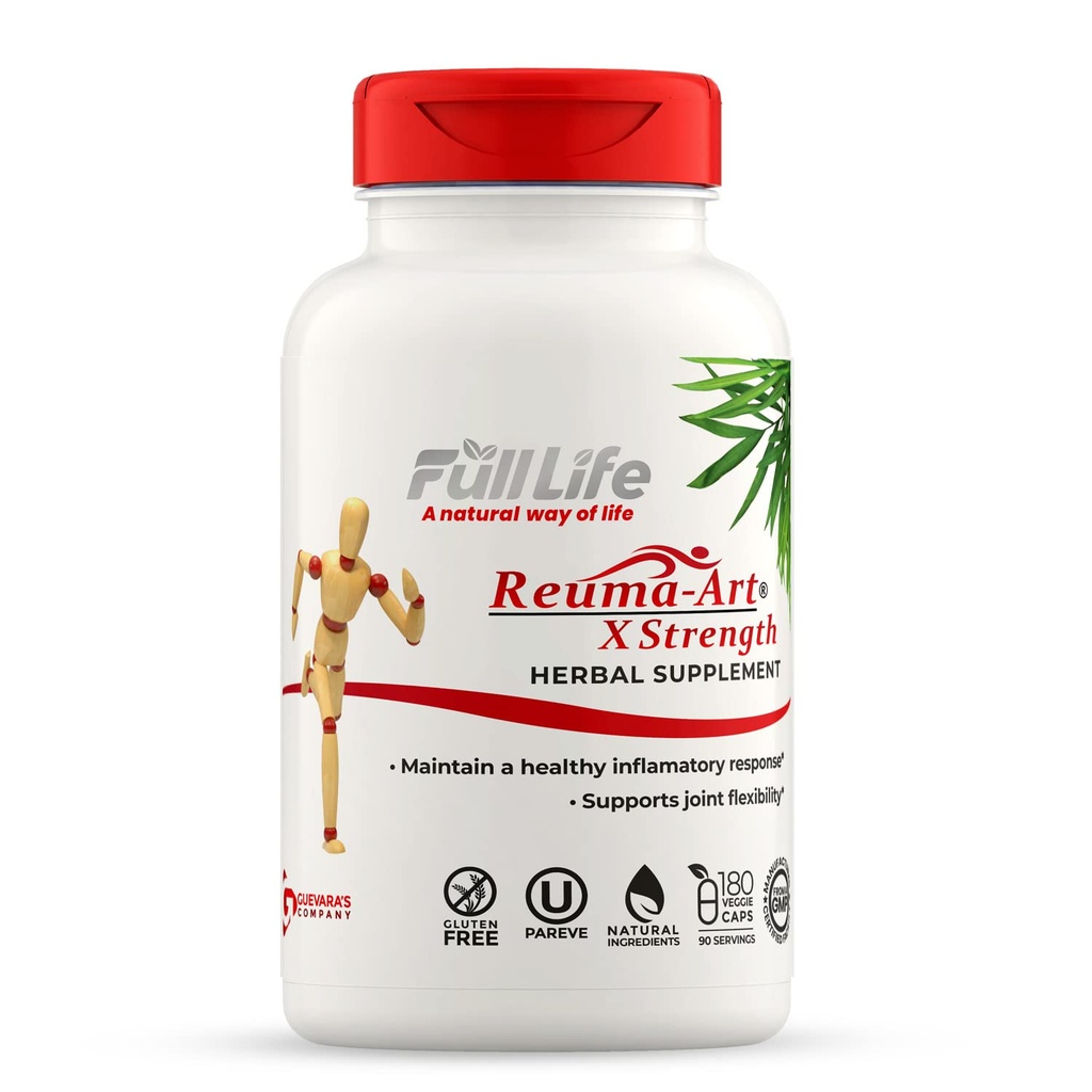 Full Life Reuma-Art X Strength – 400 mg Suplementos herbales - Soporta flexibilidad conjunta – 180 cápsulas vegetales