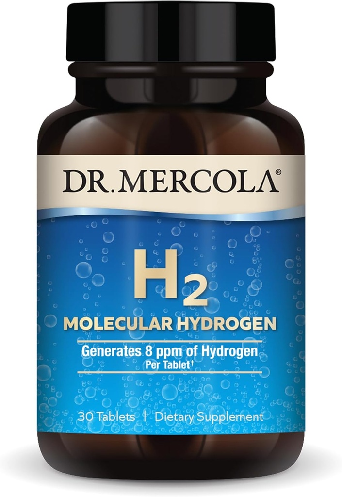 Dr. Mercola H2 Hidrógeno Molecular - Apoya el envejecimiento saludable, la energía celular y la salud cerebral - con el Magnesio Elemental - GMO-Free, Gluten-Free & Soy-Free - 30 Tablets (30 Servimientos)