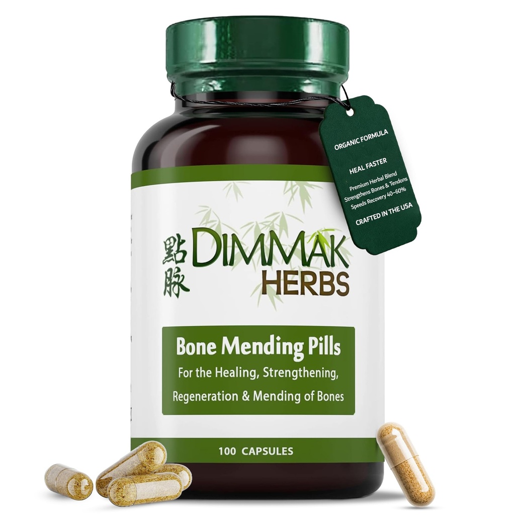 Certified Organic Bone Mending Pills by Dimmak Herbs, Bone Fracture Healing Suplemento, Bone Strengthening Pills, Chinese Medicine Herbs - 100 caps 500mg