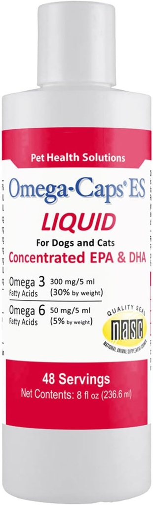 Líquido para perros y gatos alta potencia Omega-3 y Omega-6 ácidos grasos concentrados EPA y DHA suplemento aceite de pescado Vet Formulado en EE.UU. Coat Conjunto y salud del corazón 8 fl oz 48 Servimientos