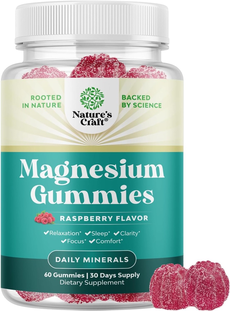 Extra Strength Calm Magnesium Gummies for Adults - Relax Magnesium Citrate Gummies with Elemental Mag - Sleep Aid Soft Chews Raspberry Flavored - Body & Mind Relaxation - 60 Condes
