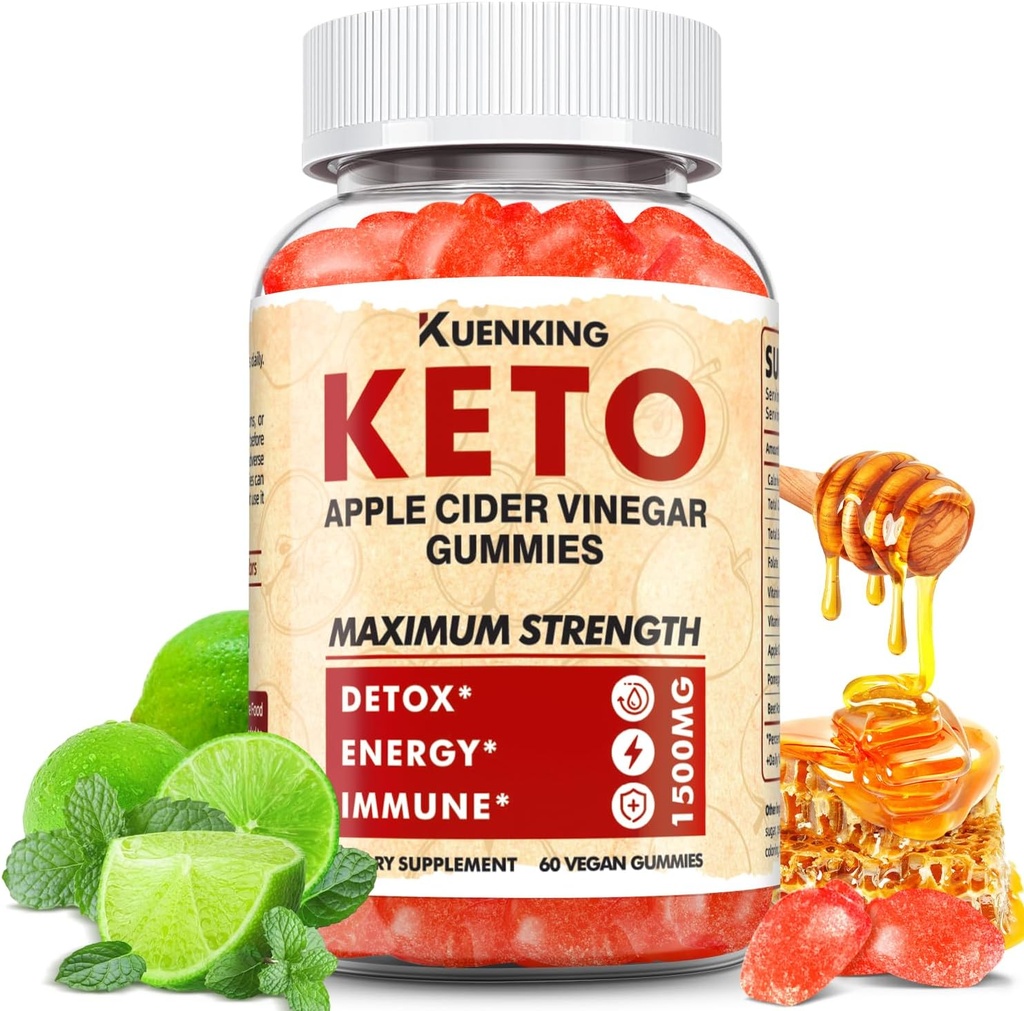 Keto ACV Gummies Advanced Formula, Apple Cider Vinegar Gummies Formulado con Pomegranate Beet Juice Powder B12, 1500MG Vegan Non GMO 56 Gummys