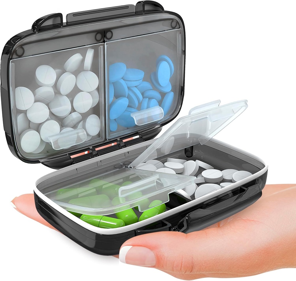 BEXEEN Caja pequeña para el bolso Mini Pill Case - Medicine Pill Organizer Travel - Portable Pill Container Compact Pill Holder Moisture Proof Pocket Vitamin Organizer 4 Compartment Medication Kit