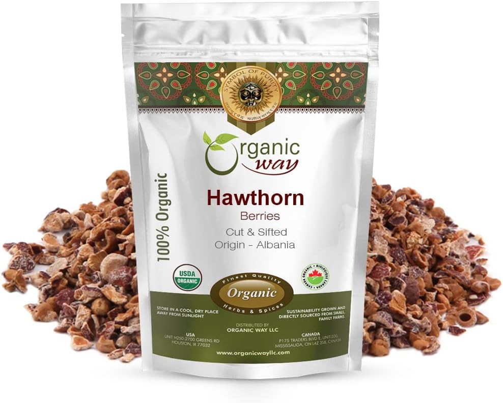 Orgánica Hawthorn Berries Cut " Sifted (Crataegus monogyna) - European Wild-Harvest ¦ Orgánica " Kosher Certified ← Vegan ← No GMO " Gluten Free Silencio USDA Certified  durable Origin - Albania (1/4LBS / 4OZ)