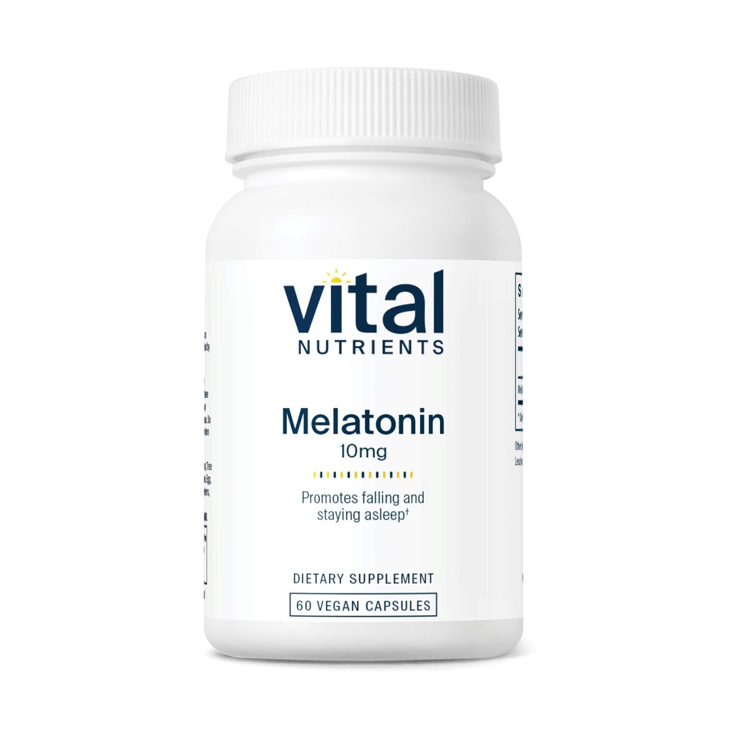 Nutrientes vitales Melatonin 10mg ← Vegan ← Suplemento del sueño para apoyar el ciclo natural del sueño del cuerpo* ¦ Gluten, Dairy, Soy Free ← 60 Capsules