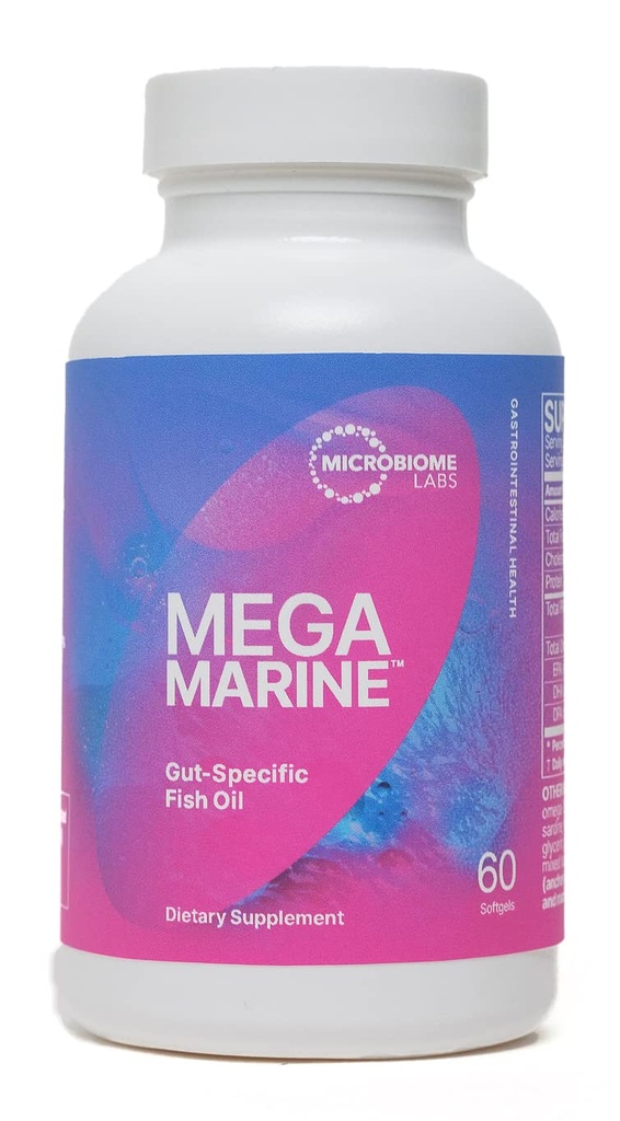 Microbiome Laboratorios MegaMarine Omega 3 Suplementos de aceite de pescado - Gut-Specific EPA DHA Omega 3 Suplemento con DPA para Gut Health - Soporte Immune & Gut Barrier Función (60 Softgels)