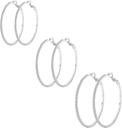 Pendientes de plata de ley de 925 Pendientes de gran cúbico Zirconia Hoop Thin Rhinestones Pendientes redondos para mujeres 20/30/40/50/60/70mm Hoops con cristales para mujeres