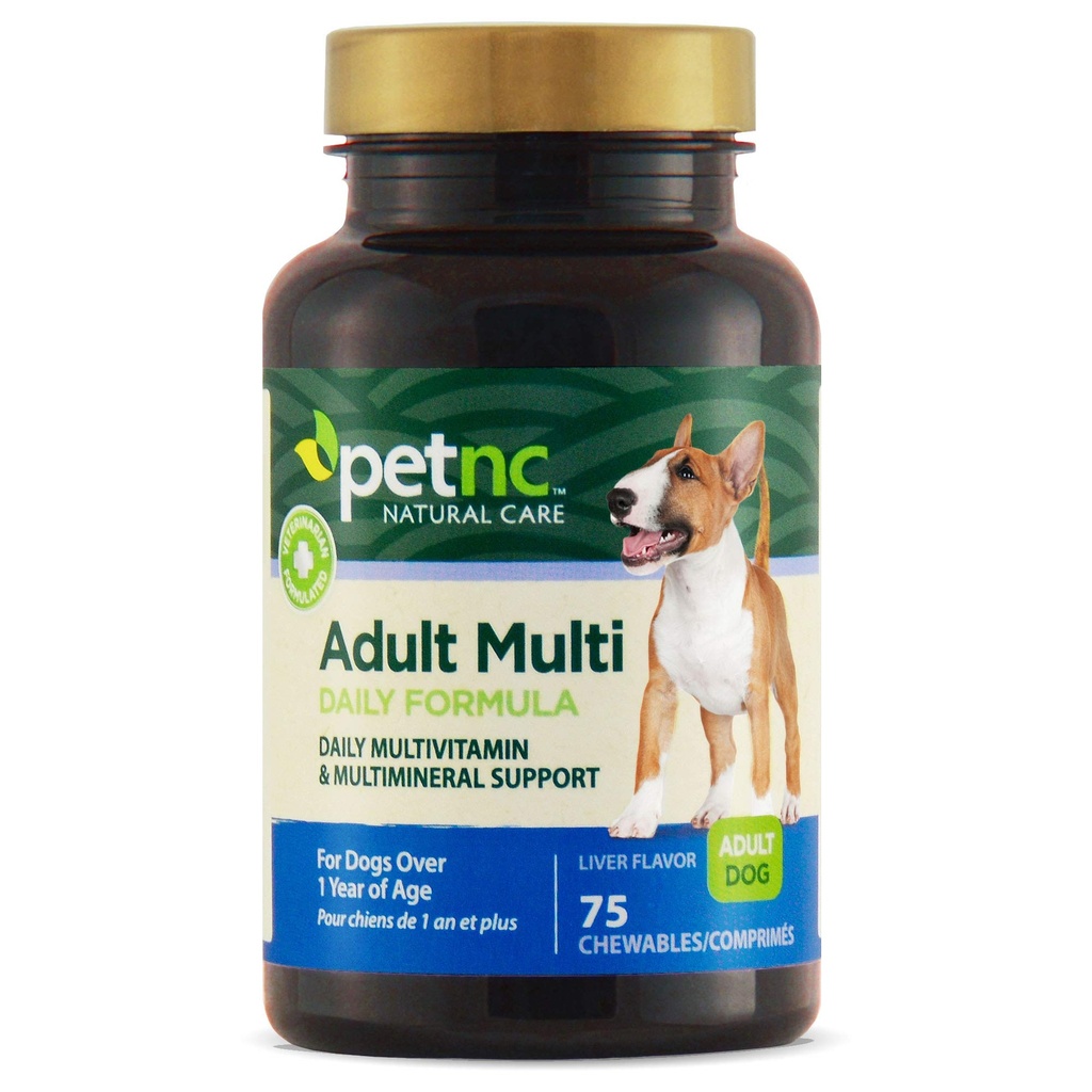 Petnc Natural Care Adult Multi Chewables (75 Cuenta), Daily Dog MultiVitamin & Multimineral Support, Incluye Zinc, Magnesio &amp; Más, Asistencias Salud general, Para perros 1+ Año, Liver Flavor