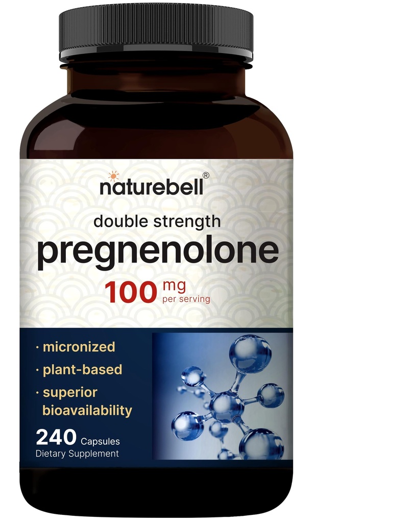 Pregnenolona 100mg, 240 cápsulas Ø 99% Pureza, grado micronizado para la absorción superior, base vegetal – Precursor natural, cerebro, &amp; Suplemento de salud inmune – No GMO, Soy Free