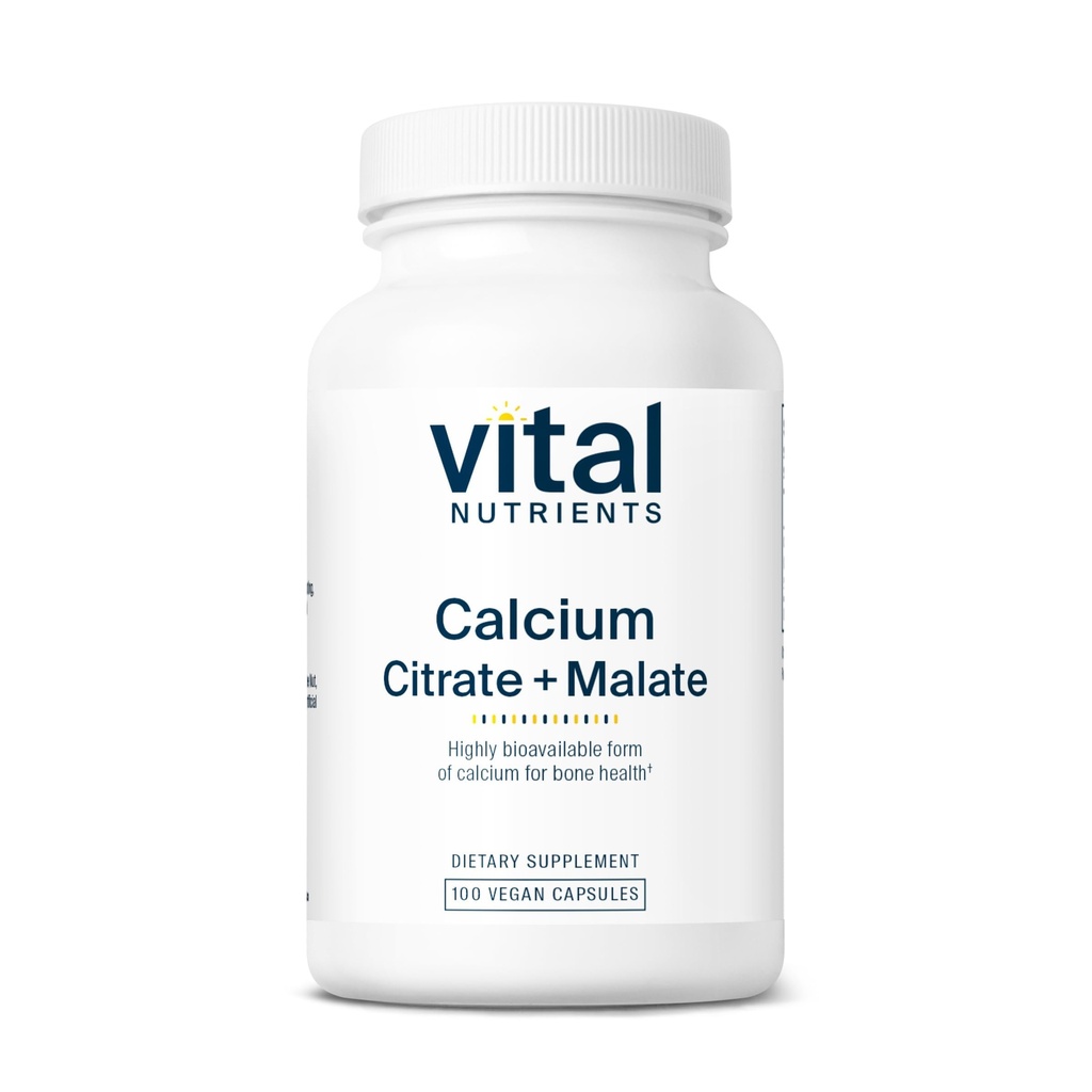 Nutrientes vitales Citrato de calcio y complejo de malata 150mg ← Suplemento vegano Silencioso Apoyo Bone Strength, Muscle y Salud Cardiovascular* ← Gluten, Dairy y Soy Gratis 100 Capsules