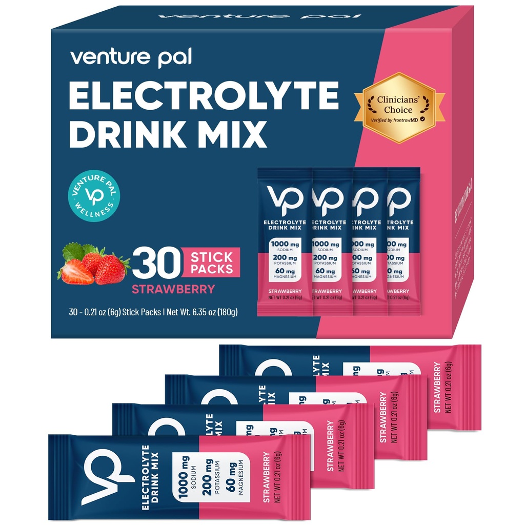 Venture Pal High Sodium Sugar Free Electrolytes Powder Packet - Hydration Packets with Vitamin, Sodium " Potassium ← Cero calorías ANTE Vegan, Keto &amp; Paleo Friendly Electrolyte Drink Mix - 30 Sticks