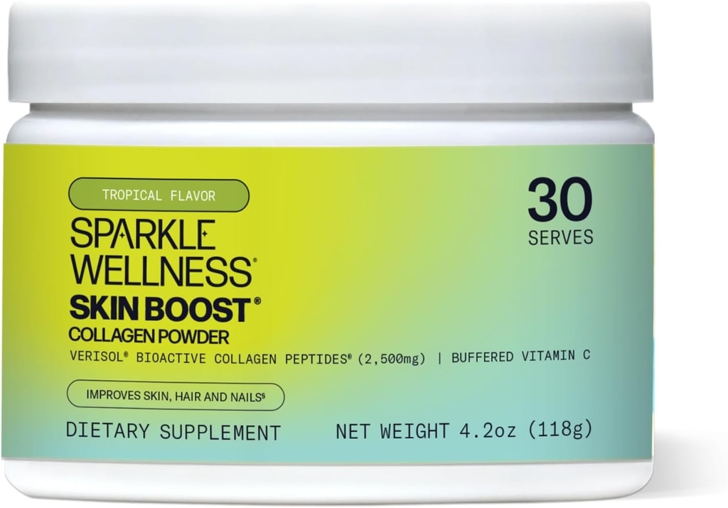 VERISOL Bioactive Hydrolyzed Collagen Peptides & Vitamina C ← Collagen Powder Suplemento para la piel, el pelo & la salud de uñas  durable Skin Boost (Tropical) [30-Serves]