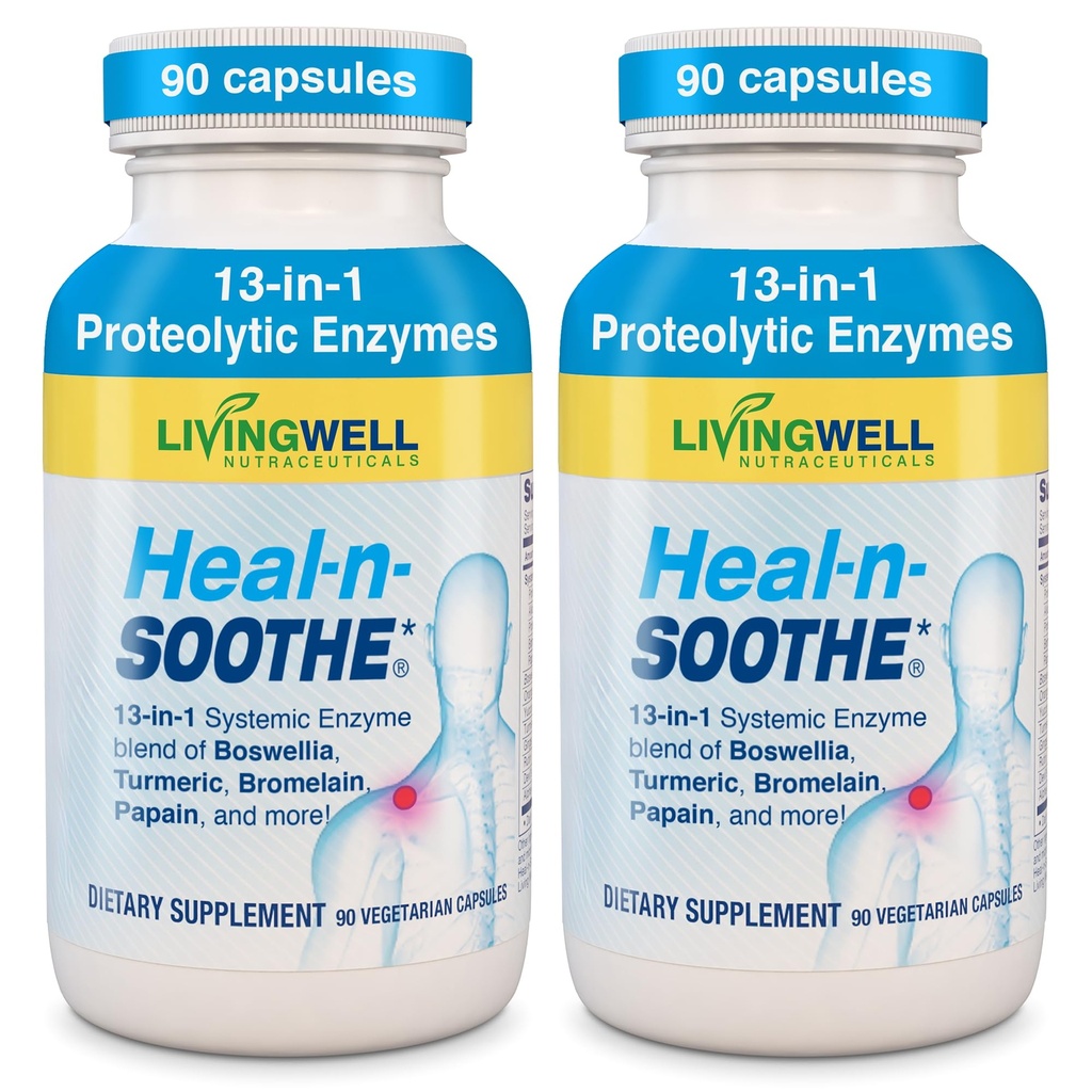 HEAL-N-SOOTHE Joint Support Supplements - Proteolytic Enzymes like Bromelain & Papain, with Boswellia, Turmeric " Ginger- Promotes Protein Digestive Function " Body Defense Wellness- 90 Count (2 Pack)