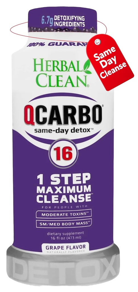 Herbal Limpio Qcarbo16 Bebida limpia de desintoxicación del mismo día (16 fl oz) - Grape Flavor Full Body Cleanse* Detox Drink for Moderate Toxin Level*, Vitamina B2 y Vitamina B12 para Hombres &amp; Mujeres