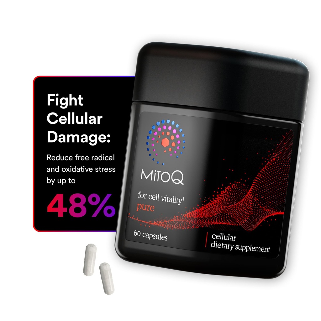 MitoQ Pure Advanced Mitocondria Supplement Superior Bioavailability to CoQ10 ← Reduce los daños radicales libres para el envejecimiento saludable, el metabolismo, la salud cardíaca, la energía, la fuerza y la movilidad