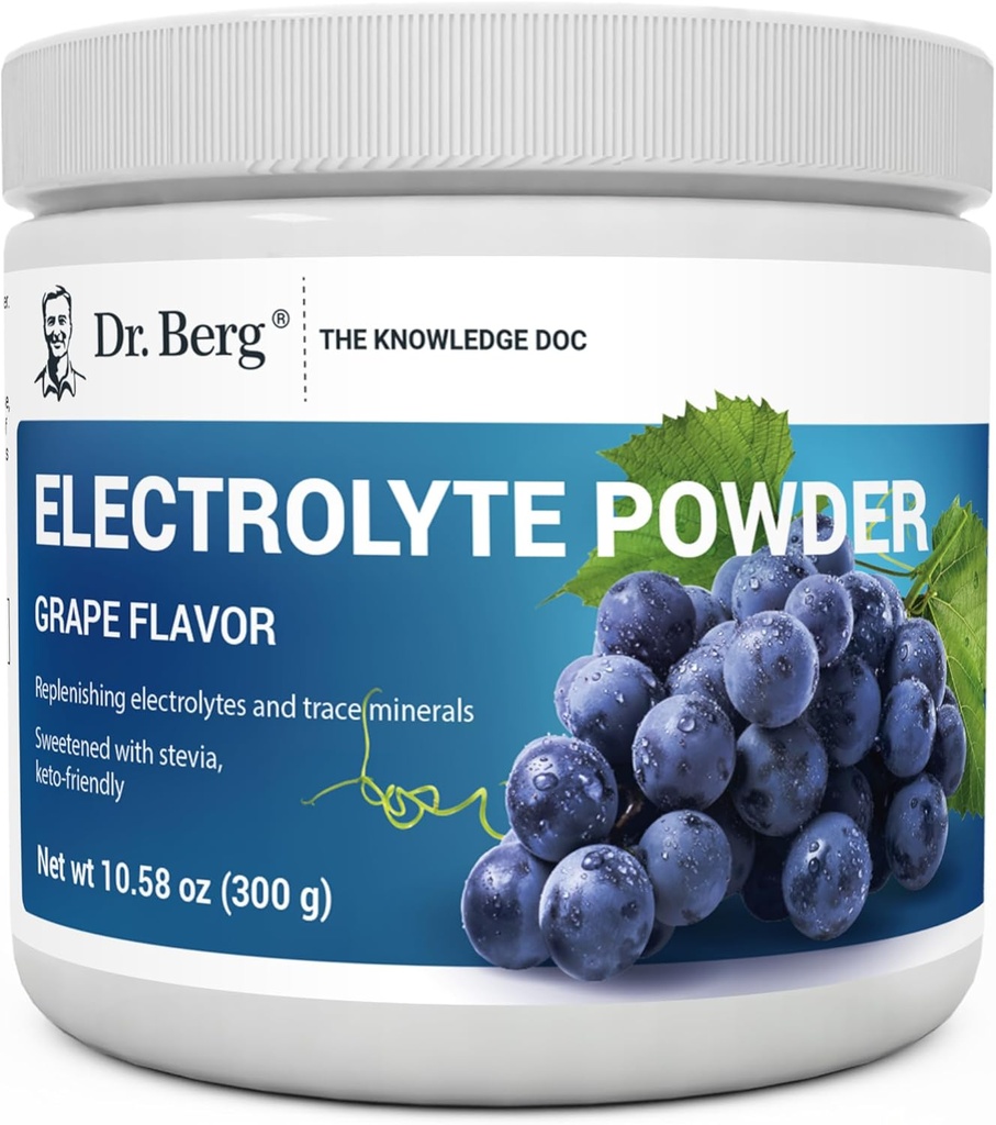 Dr. Berg Zero Sugar Hydration Keto Electrolyte Powder - Mejorado w / 1000 mg de Potasio & Real Pink Himalayan Sal (NO Table Salt) - Grape Flavor Hydration Drink Mix Suplemento - 50 servicios