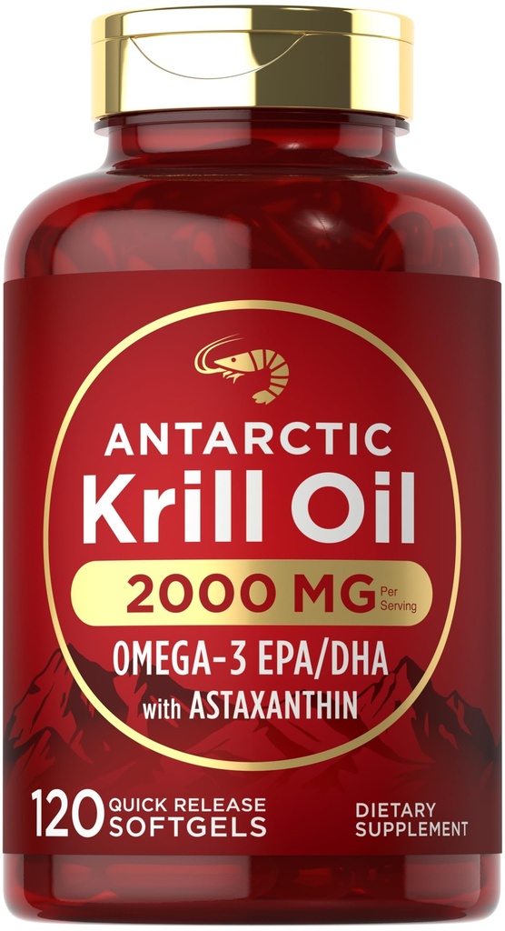 Carlyle Antártico Krill Oil 2000mg TEN 120 Softgels TEN Omega-3 EPA, DHA, con Astaxanthin Suplemento Fuente de Red Krill ANTE Maximum Strength ANTE Laboratorio Testado
