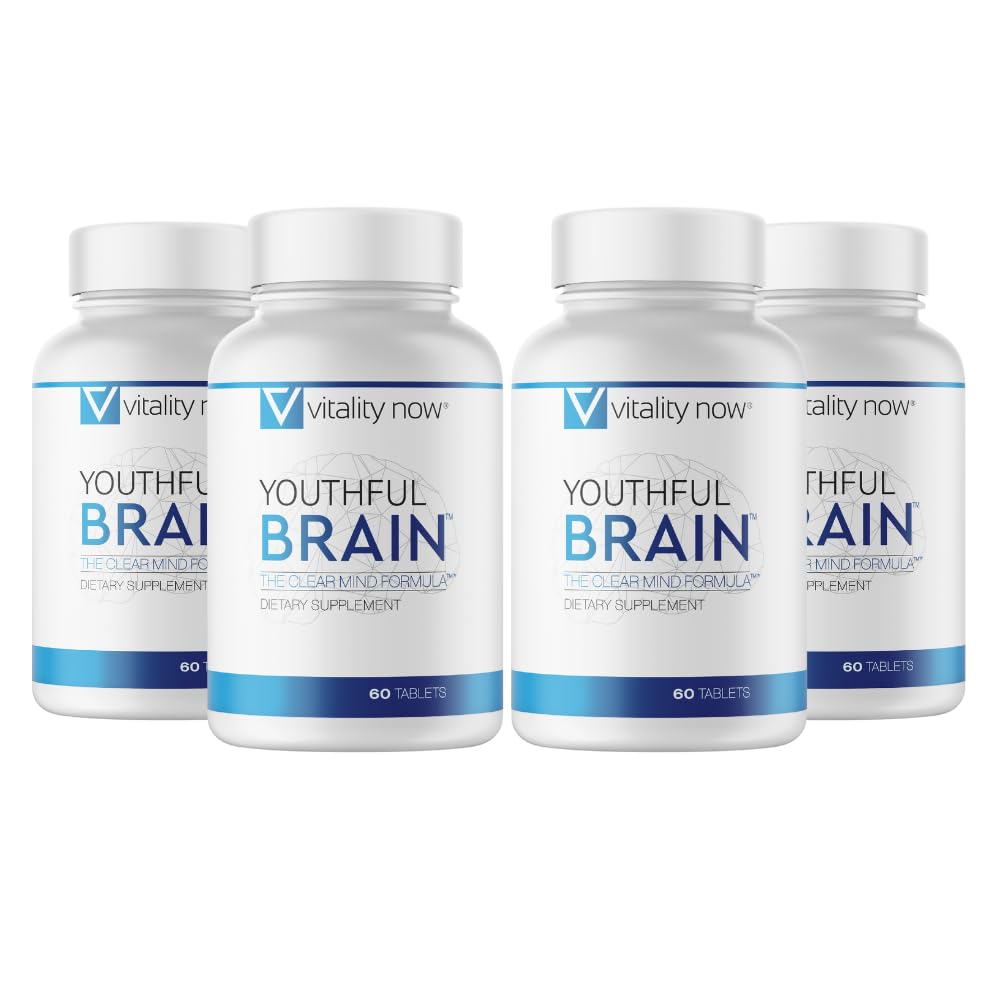 Juvenil Cerebro 4 Botella Bundle - Memoria &amp; Brain Health Support Suplemento - Brain Booster Clarity con Bacopa Monnieri, Ginkgo Biloba, B12-120-Day Supply (240 Conde)