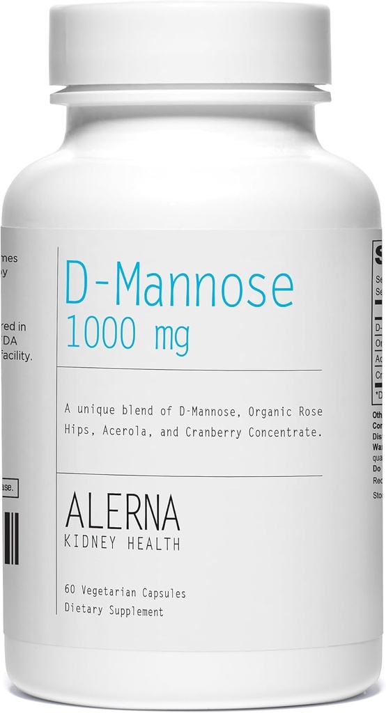 D-Mannose 1000 mg - Urinary Tract Health - with Cranberry Concentrate, Organic Rose HIPS, Acerola Extract - 60 cápsulas vegetarianas