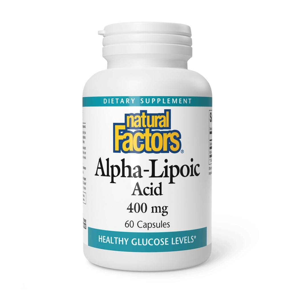 Factores naturales Ácido alfa-Lipoico 400 mg, Apoyo Antioxidante del cuerpo entero, 60 cápsulas