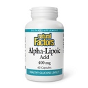Factores naturales Ácido alfa-Lipoico 400 mg, Apoyo Antioxidante del cuerpo entero, 60 cápsulas