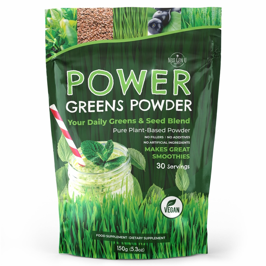 Super Greens Powder - 150g - Immune Support - Suplemento alimenticio - Superfood Greens - Smoothie Mix for Shakes - Detox &amp; Healthy Boost for Juice Beverages or Any Drink - by NextGenU